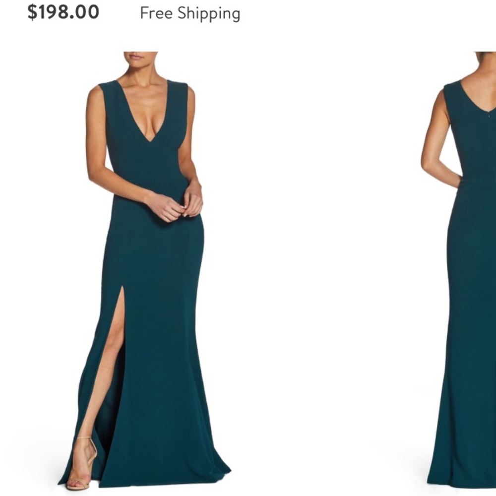 Navy Plunge Crepe Trumpet Gown **EUC**